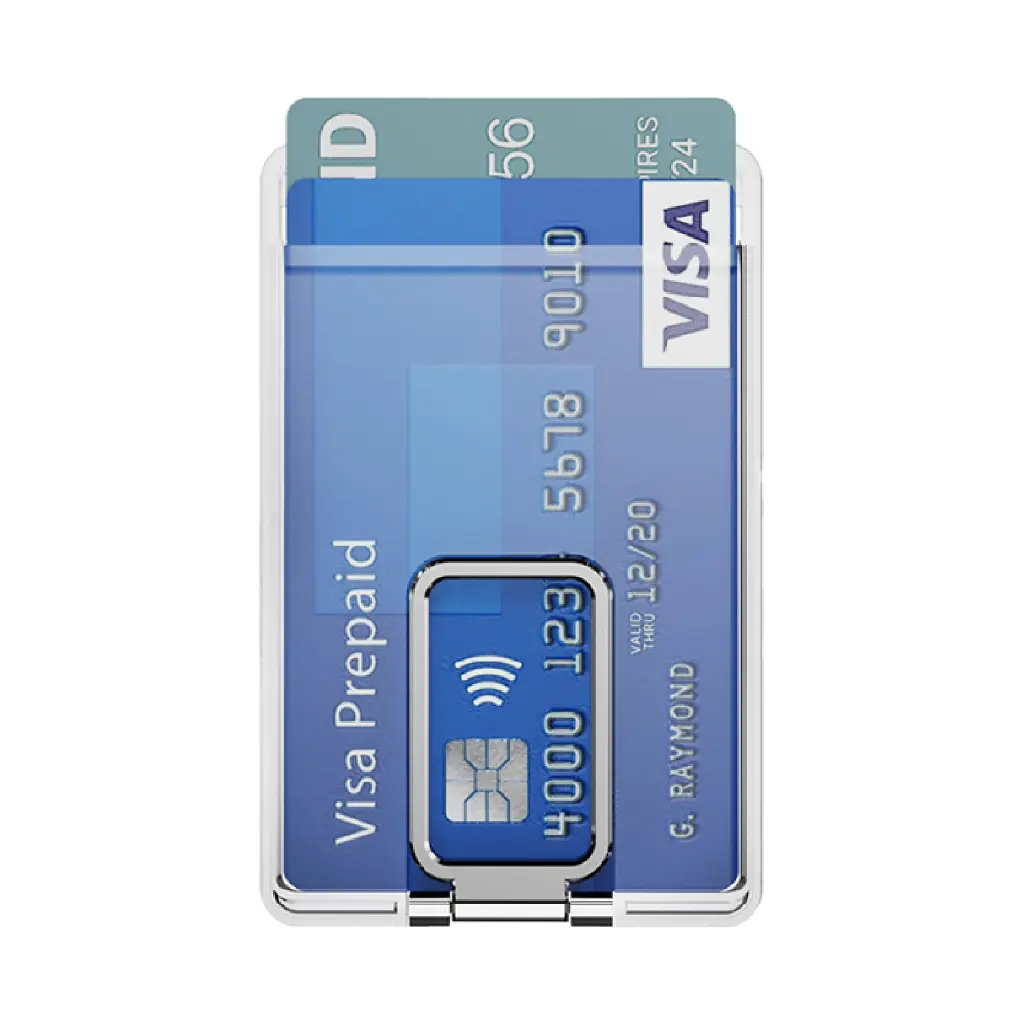 Magnetic Clear Card Holder with Stand - Metallic Silver