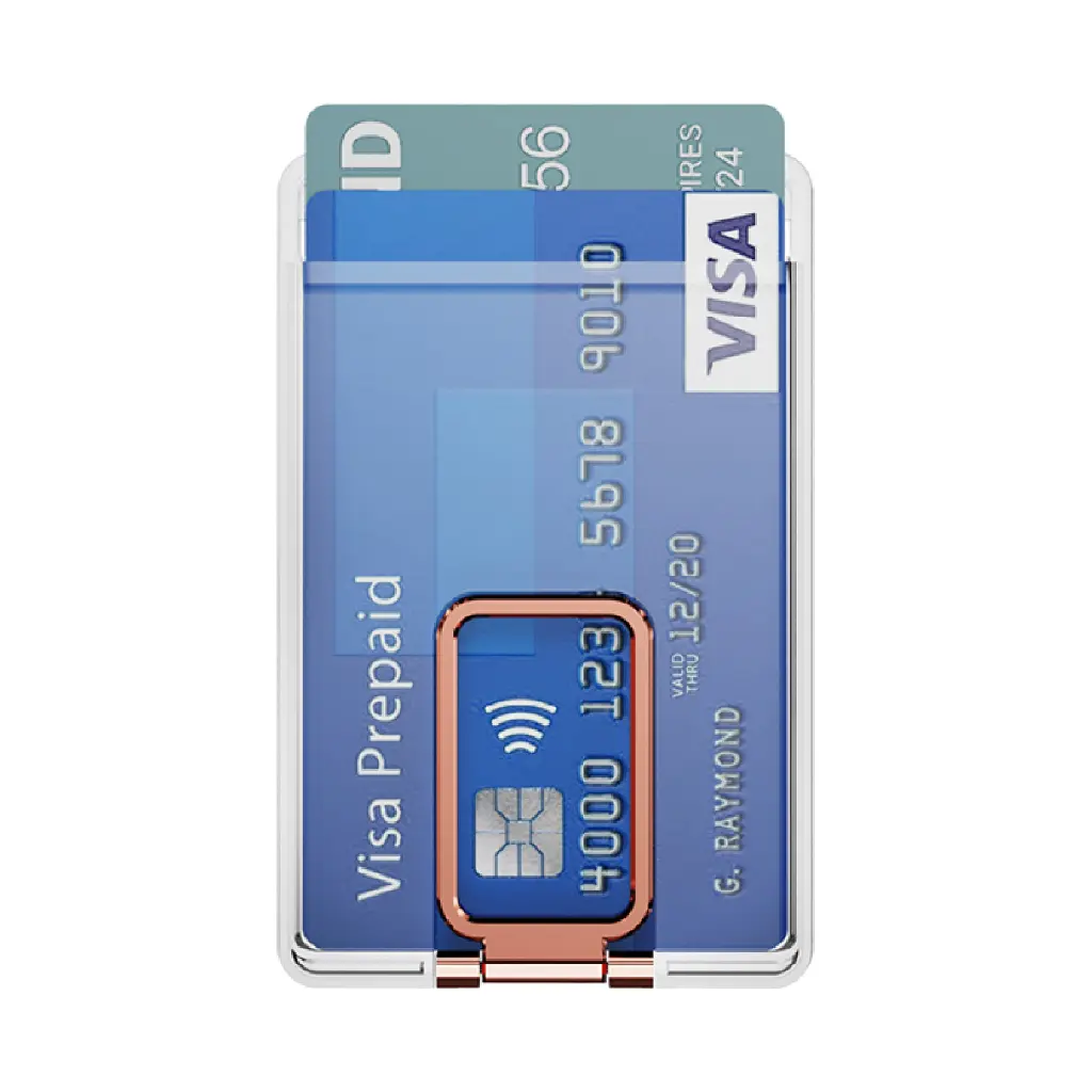 Magnetic Clear Card Holder with Stand - Metallic Rose Gold