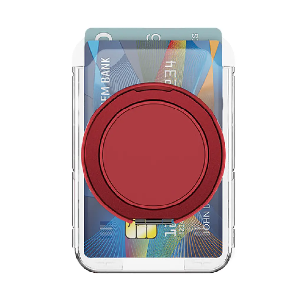Magnetic Clear Card Holder with Rotating Stand - Red