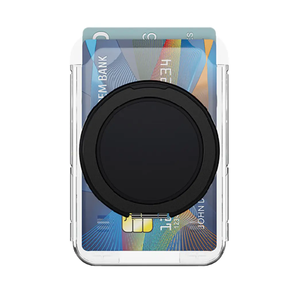 Magnetic Clear Card Holder with Rotating Stand - Black