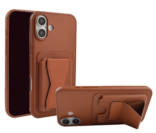 Magnetic Leather Card Case with Stand for iPhone 17 - Brown
