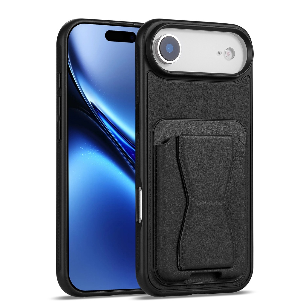 Magnetic Leather Card Case with Stand for iPhone Air - Black