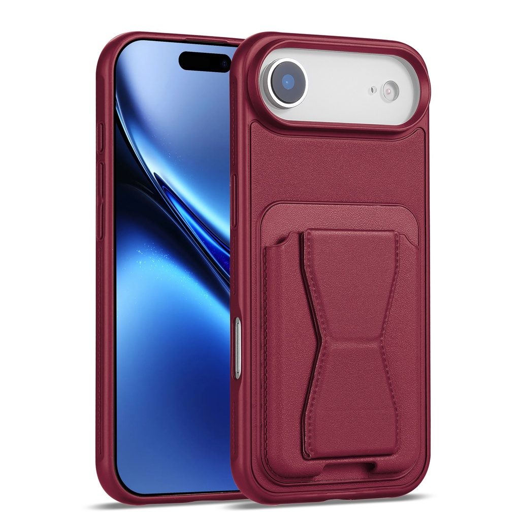 Magnetic Leather Card Case with Stand for iPhone Air - Red