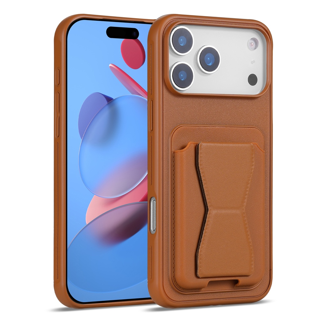 Magnetic Leather Card Case with Stand for iPhone 17 Pro - Brown