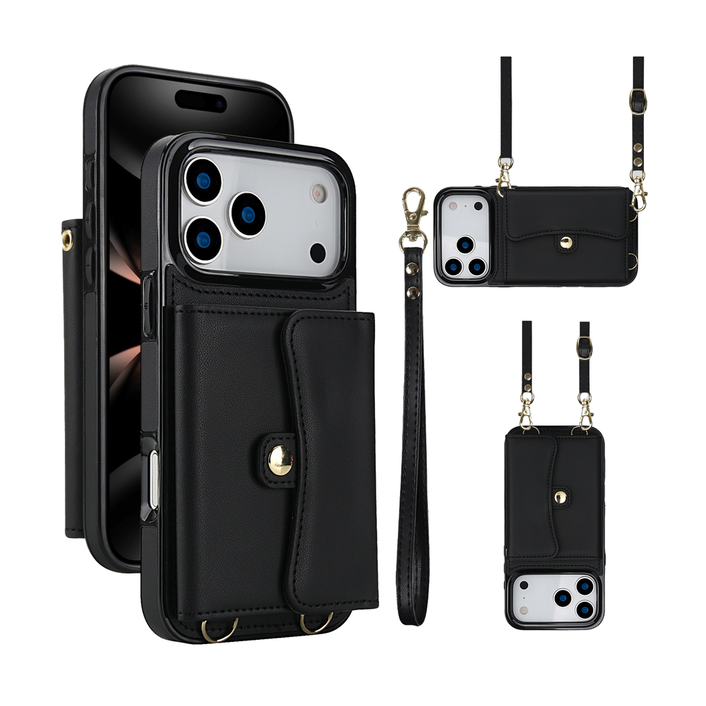 8 Card Case with Cross Body Strap for iPhone 17 Pro - Black