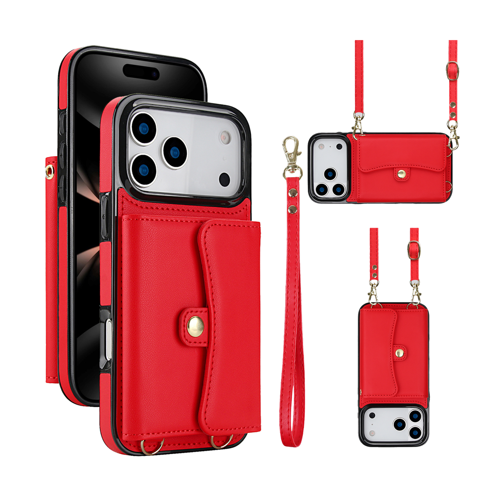 8 Card Case with Cross Body Strap for iPhone 17 Pro - Red