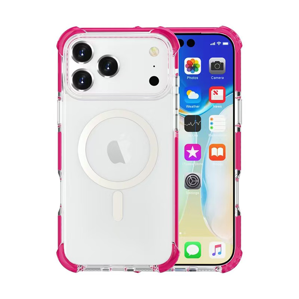 Hard Elastic Clear Case with Magsafe for iPhone 17 Pro - Pink Edge