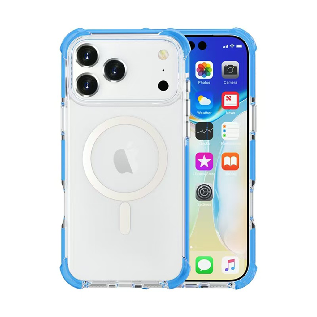Hard Elastic Clear Case with Magsafe for iPhone 17 Pro Max - Blue Edge