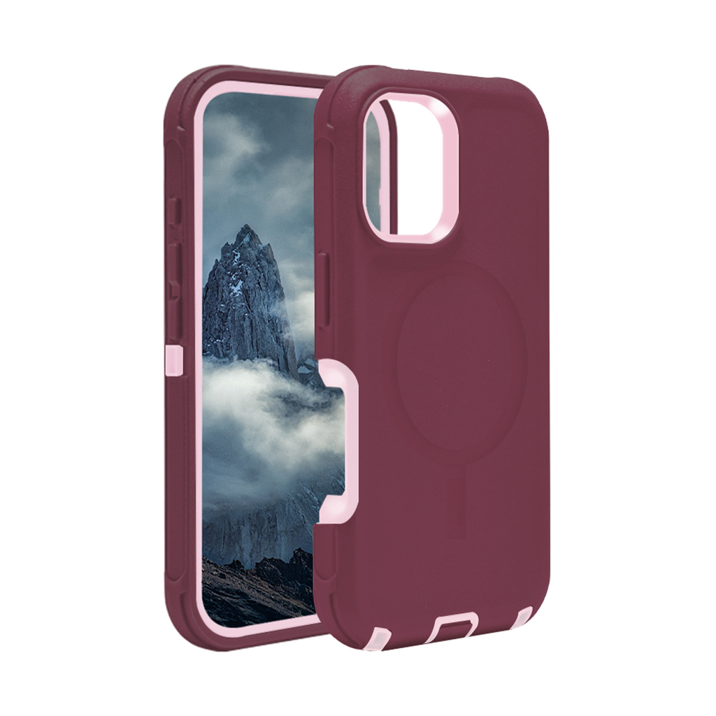  DualPro Protector Case with Magsafe for iPhone 16 - Burgundy & Light Pink