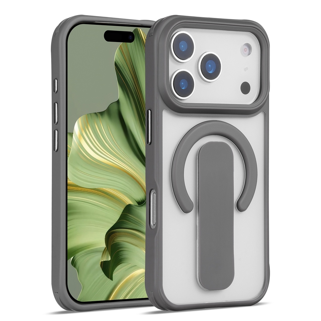  Sophisticated Matte Stand Holder Case with Magsafe for iPhone 17 Pro - Gray
