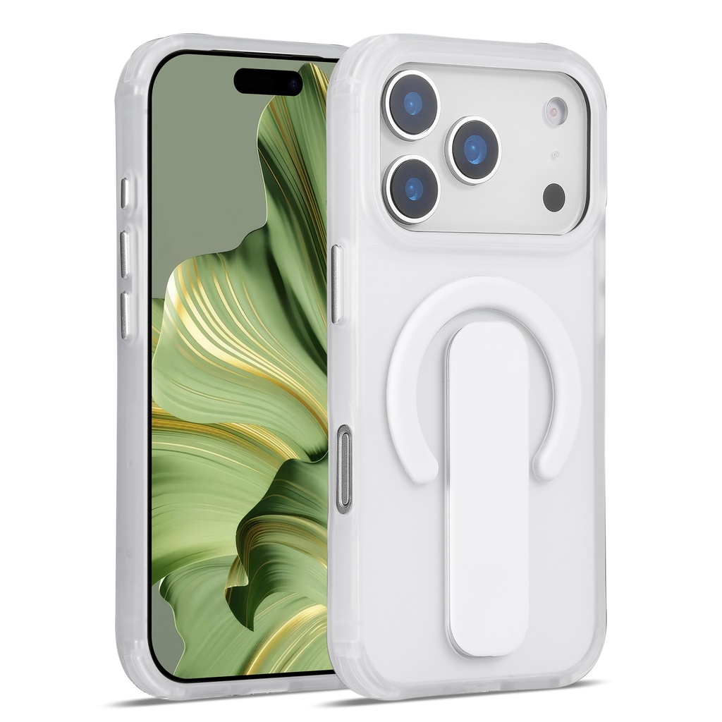  Sophisticated Matte Stand Holder Case with Magsafe for iPhone 17 Pro - White