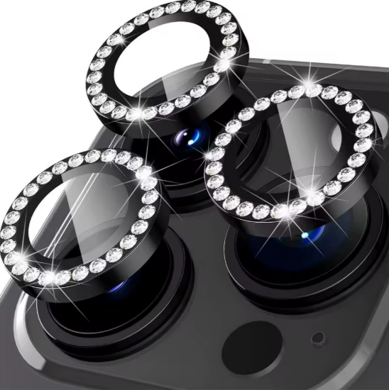 Diamond Camera Lens w/HD Tempered Glass for iPhone 17 Pro / 17 Pro Max (Black) (1 Pc)