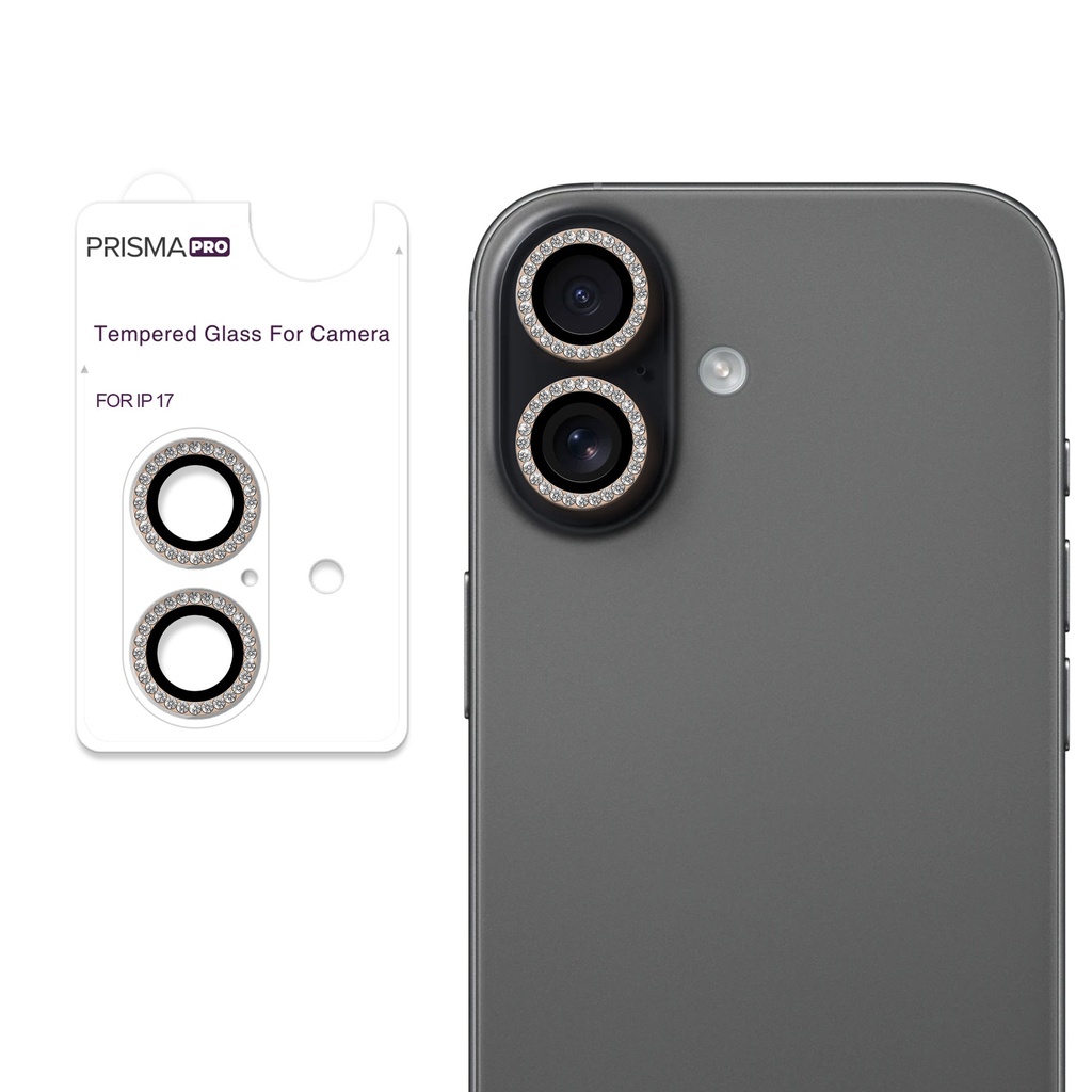 Prisma Pro Shield - Diamond Camera Lens w/HD Tempered Glass for iPhone 17 (Gold)