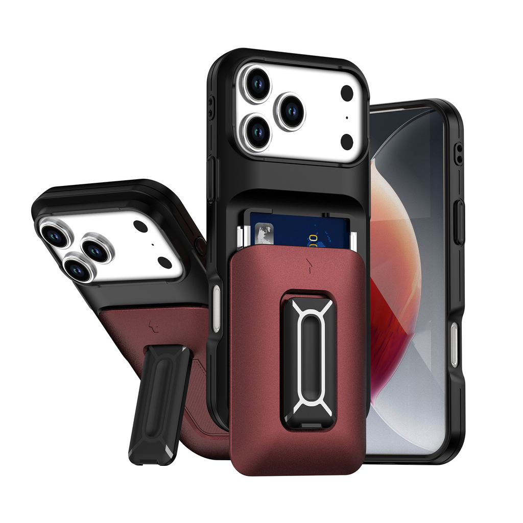 Card Holder Case for iPhone 17 Pro Max - Black & Burgundy