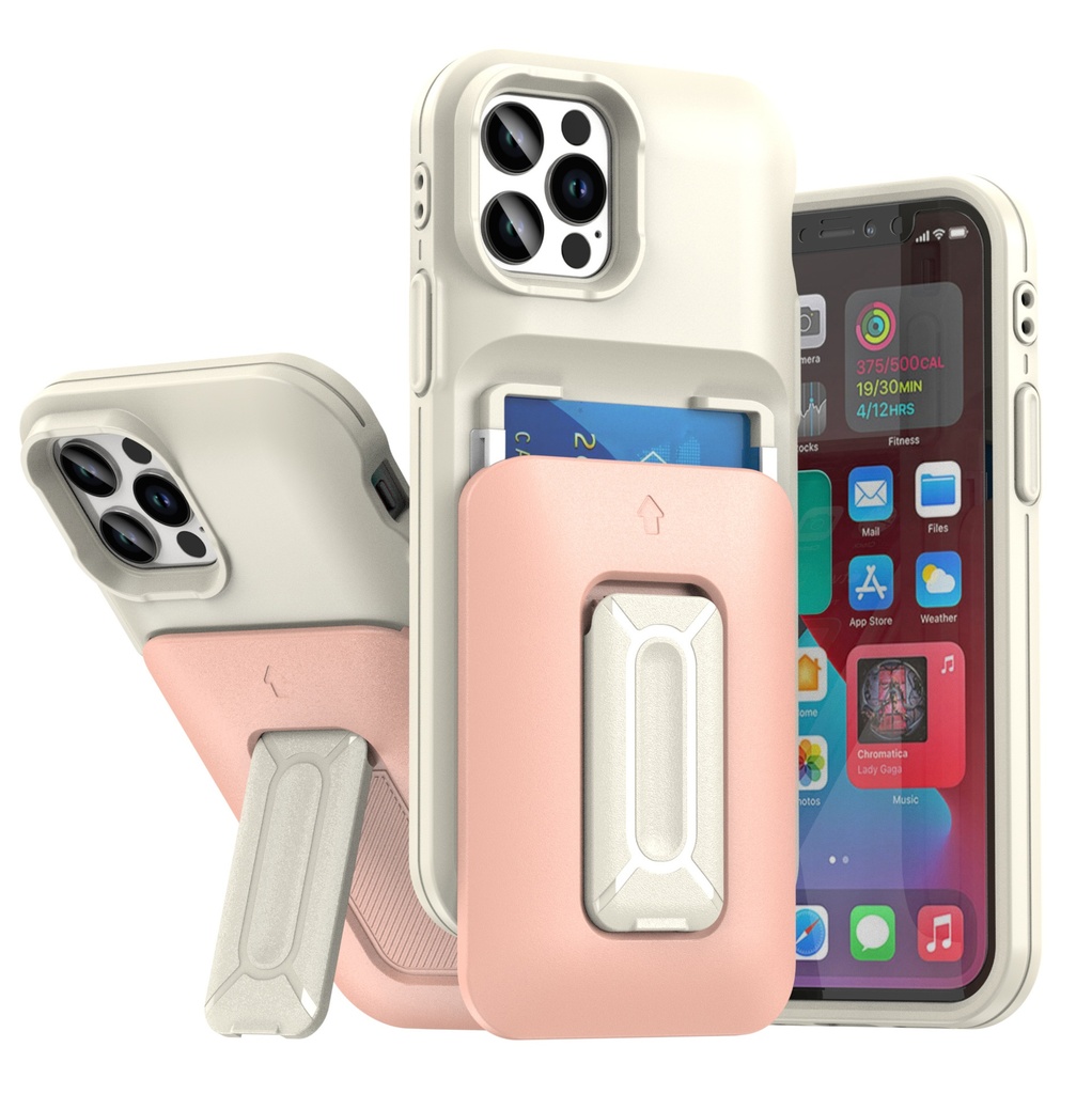 Card Holder Case for iPhone 12 / 12 Pro - White & Pink