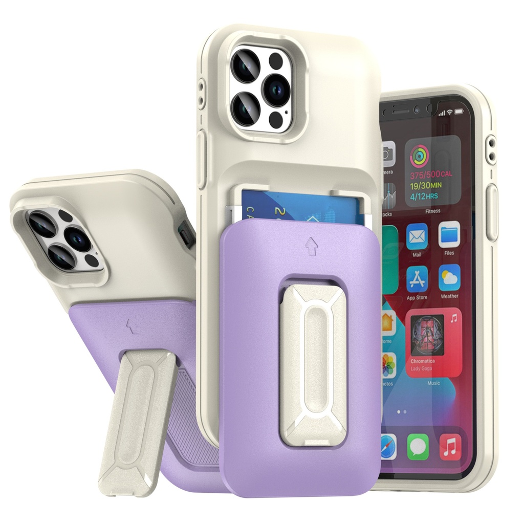 Card Holder Case for iPhone 12 / 12 Pro - White & Purple