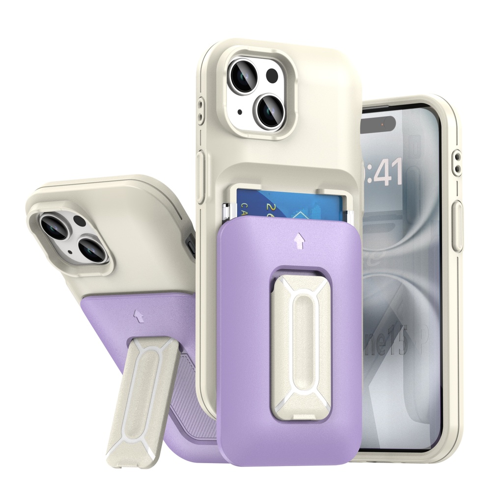 [CS-I14-CHC-WHPU] Card Holder Case for iPhone 14 / 13 - White & Purple
