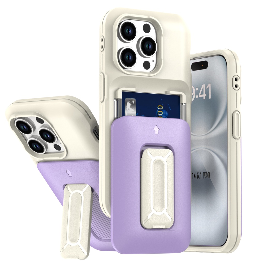 Card Holder Case for iPhone 14 Pro - White & Purple