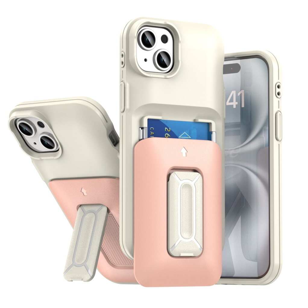 Card Holder Case for iPhone 15 Plus / 14 Plus - White & Pink