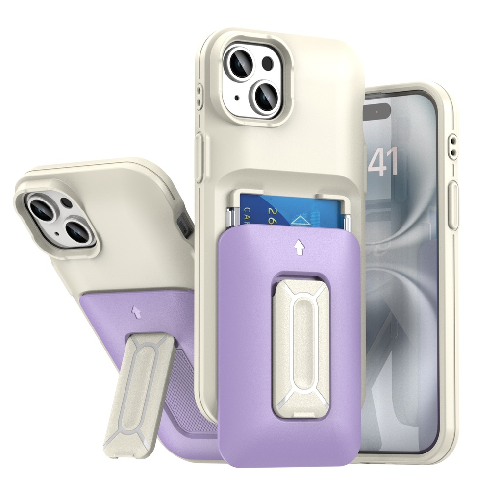 Card Holder Case for iPhone 15 Plus / 14 Plus - White & Purple