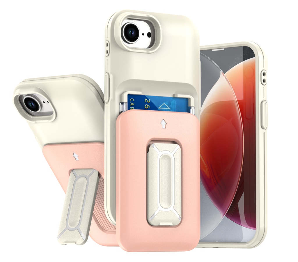 Card Holder Case for iPhone 16 - White & Pink