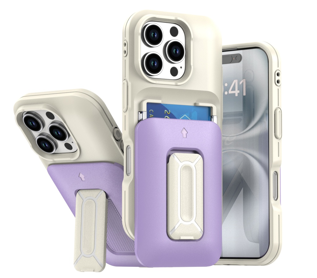 Card Holder Case for iPhone 16 Pro - White & Purple