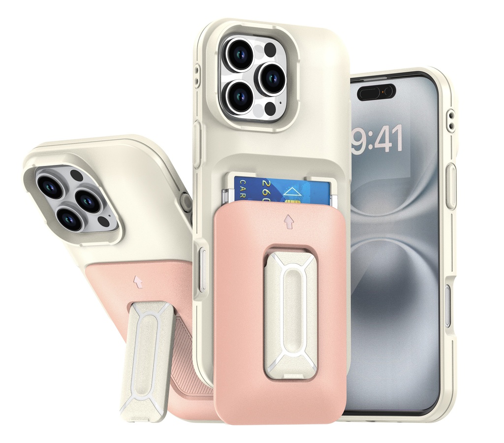 Card Holder Case for iPhone 16 Pro Max - White & Pink
