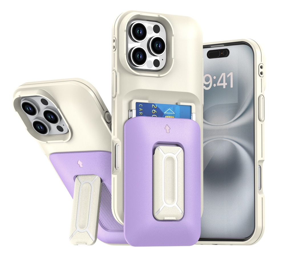 Card Holder Case for iPhone 16 Pro Max - White & Purple