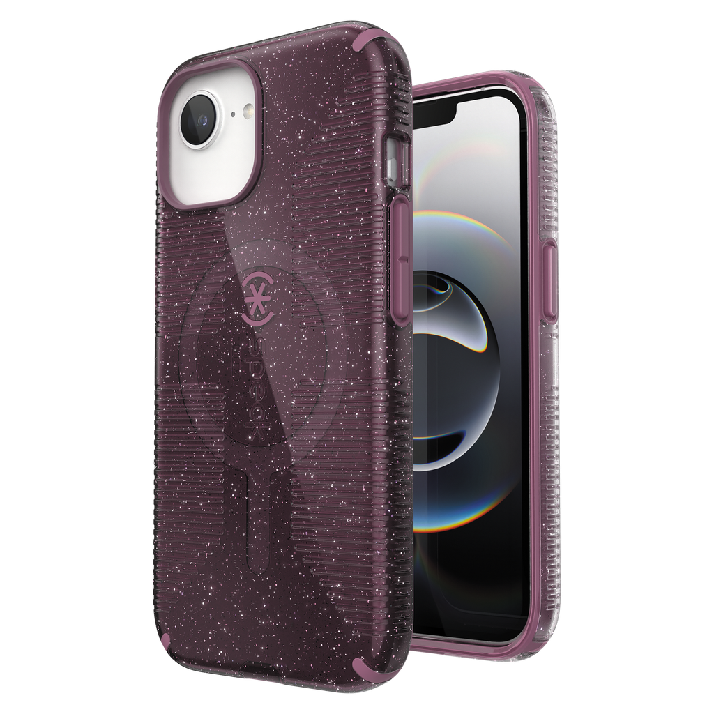 Speck - Candyshell Grip Magsafe Case For Apple Iphone 16e   /   Iphone 15   /   Iphone 14   /   Iphone 13   /   Iphone 17e - Plumberry Glitter
