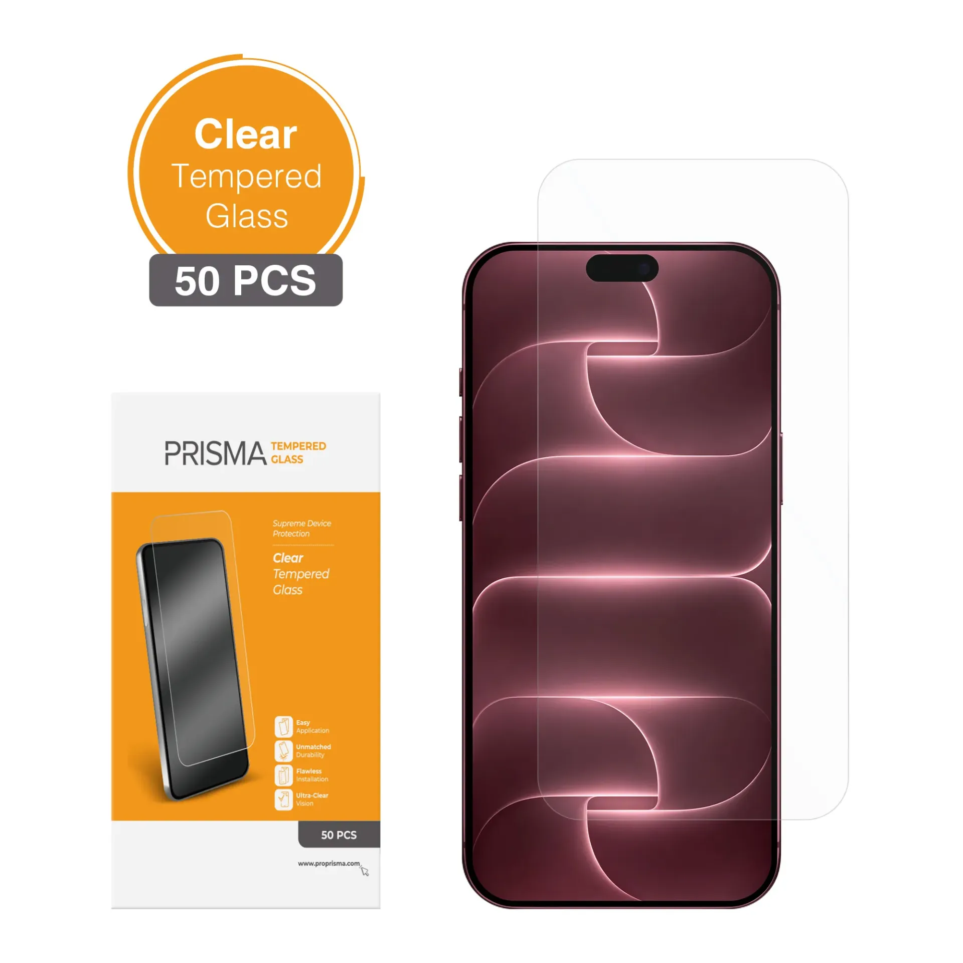 Clear Tempered Glass for iPhone 18 Pro Max / 17 Pro Max / 16 Pro Max (50 Pcs)
