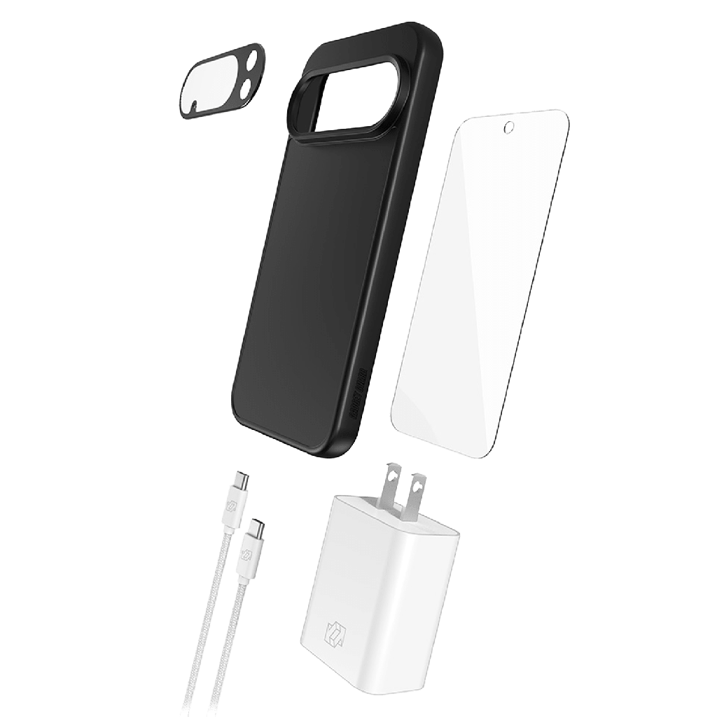 Gadget Guard - 5 In 1 Bundle Includes Case  /  Camera Lens Protector  /  Glass Screen Protector  /  30w Charging Block  /  6ft Cable For Google Pixel 10 - Black