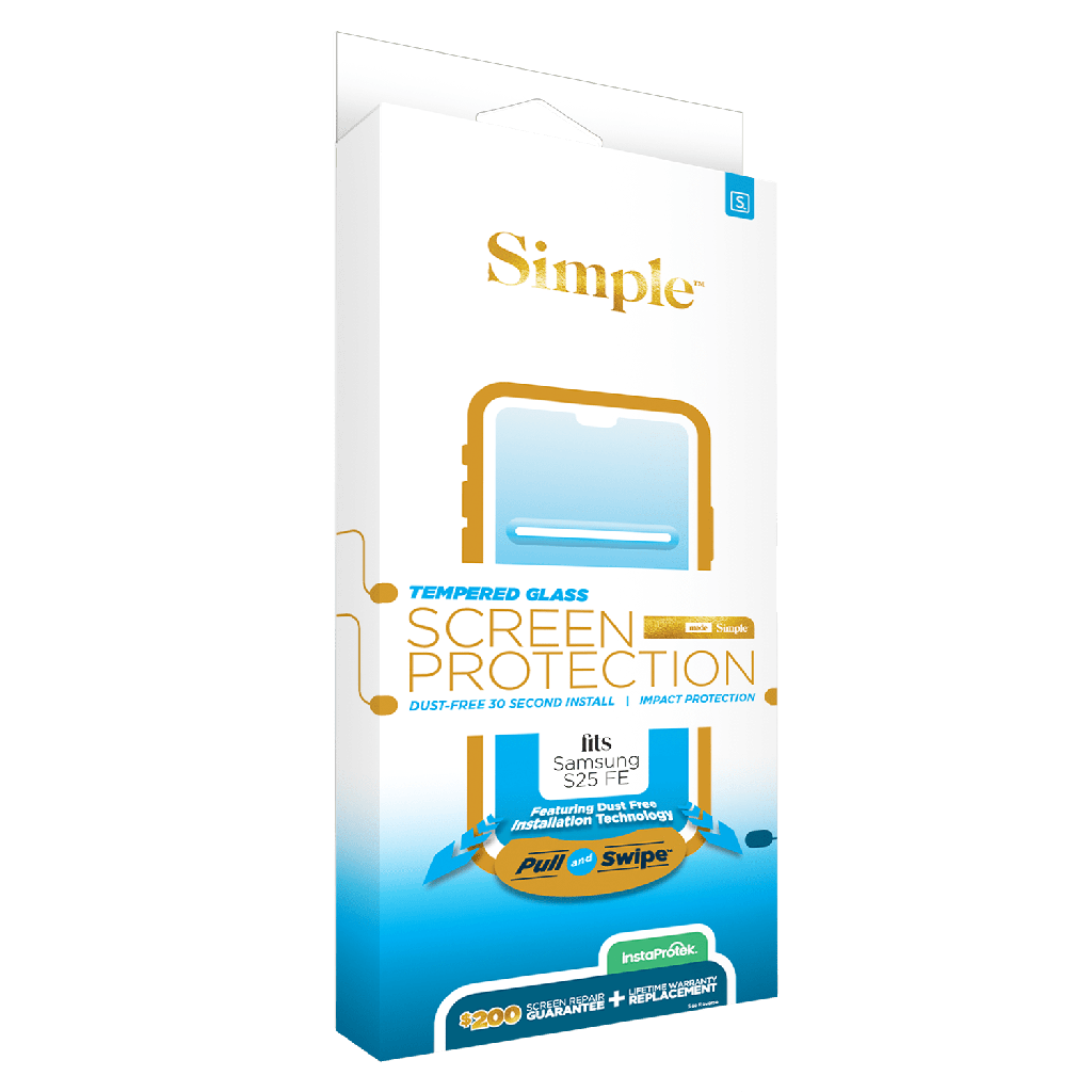 Simple - 200 Dust Removal Guided Tempered Glass Screen Protector For Samsung Galaxy S25 Fe - Clear