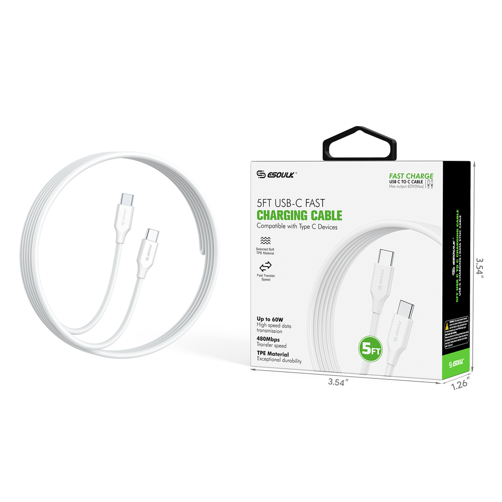 Esoulk EK1003 60W USB-C to USB-C Fast Charging Cable (5 ft) (White)