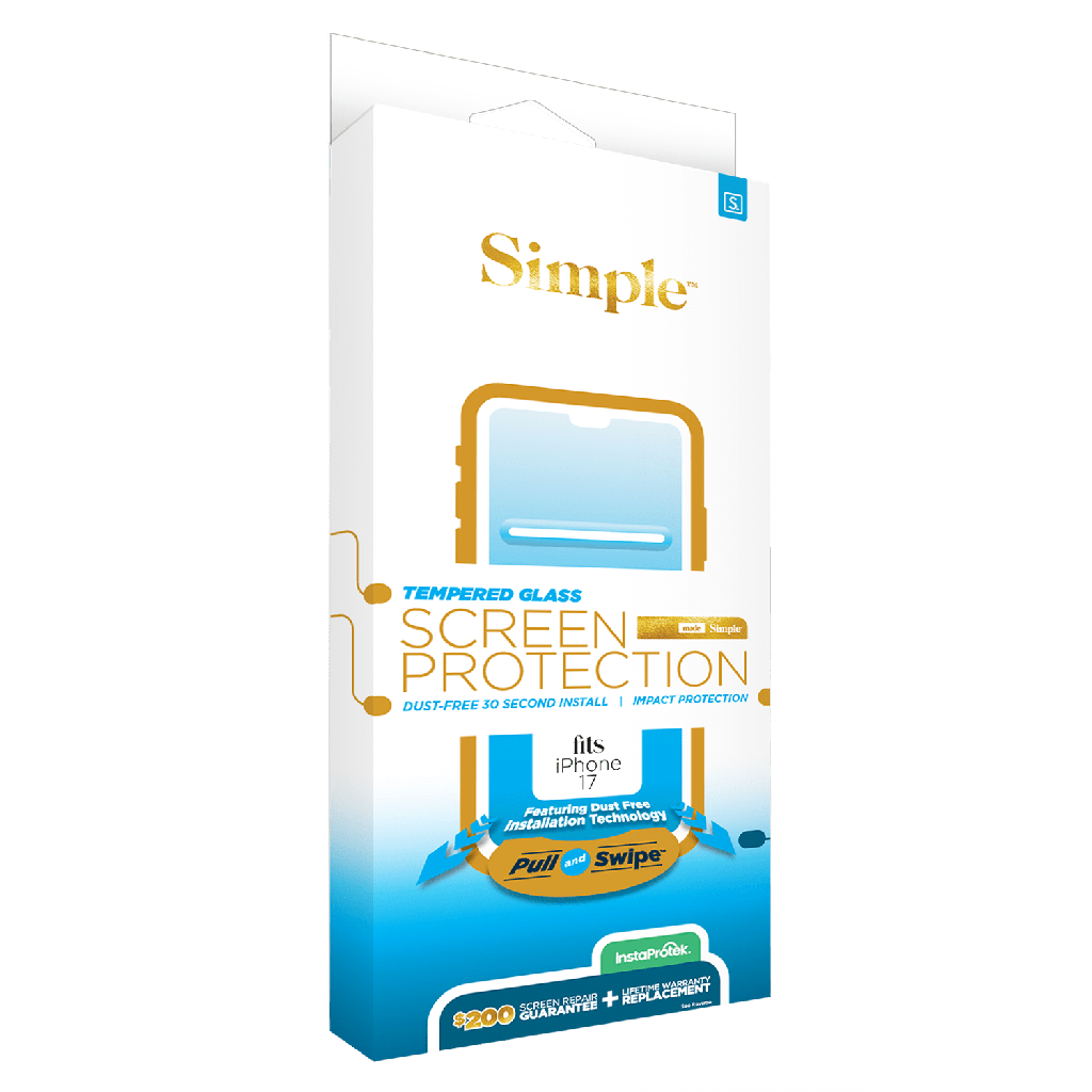 Simple - 200 Dust Removal Guided Tempered Glass Screen Protector For Apple Iphone 17 - Clear