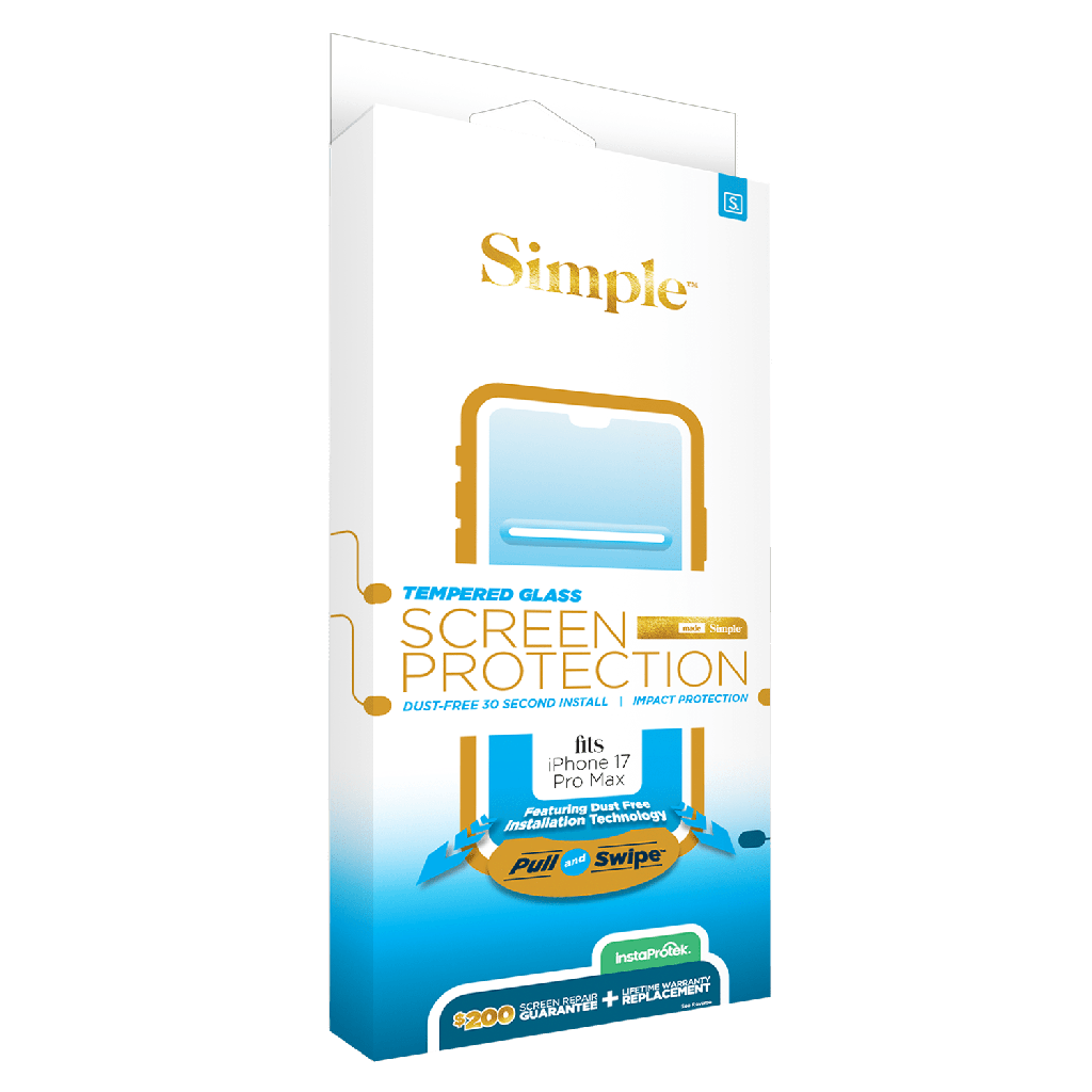 Simple - 200 Dust Removal Guided Tempered Glass Screen Protector For Apple Iphone 17 Pro Max - Clear