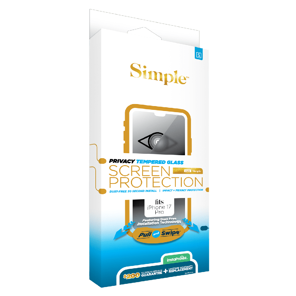 Simple - 200 Privacy Dust Removal Guided Tempered Glass Screen Protector For Apple Iphone 17 Pro - Clear