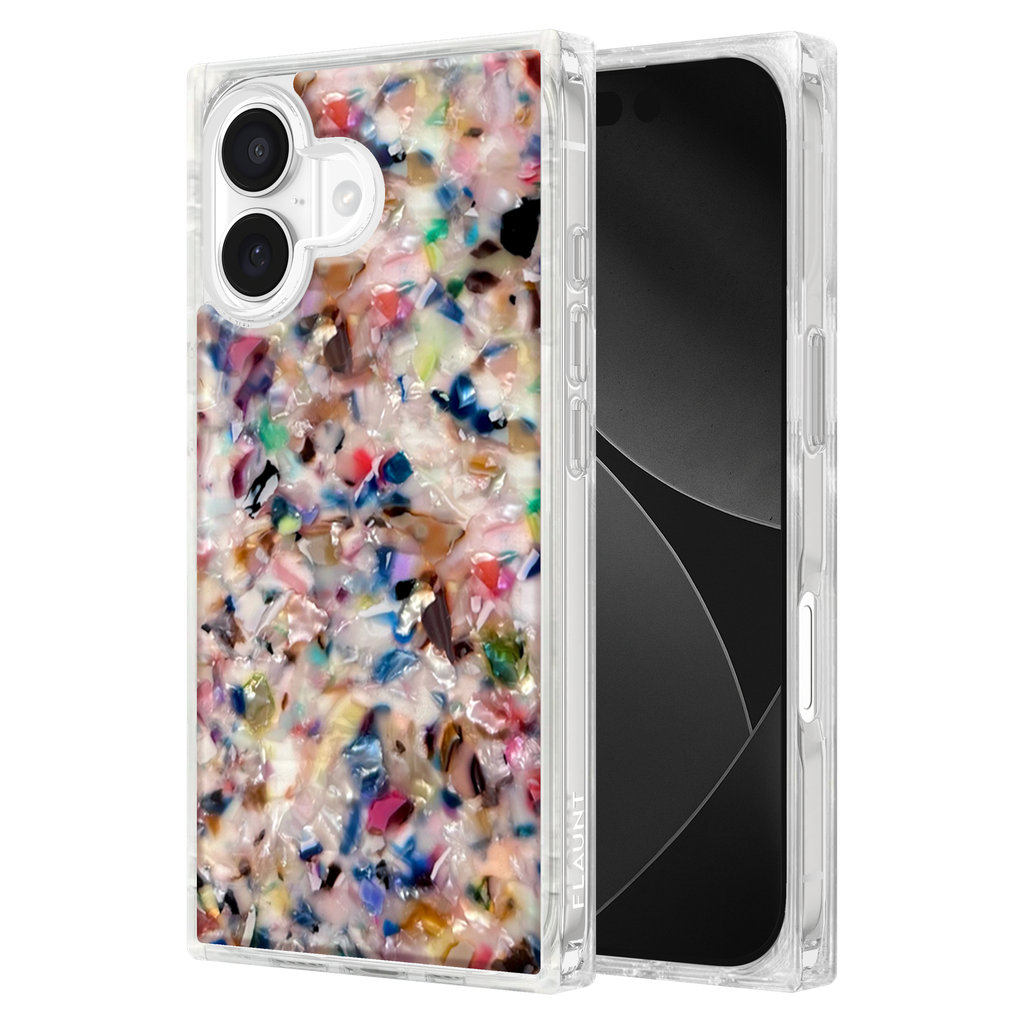 Flaunt - Square Magsafe Case For Apple Iphone 17 - Rainbow Confetti Tortoise Shell