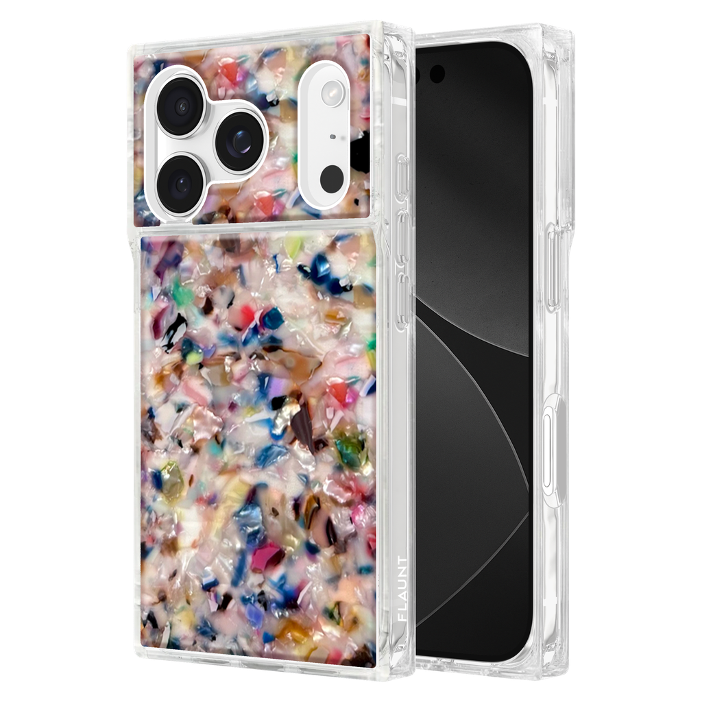 Flaunt - Square Magsafe Case For Apple Iphone 17 Pro - Rainbow Confetti Tortoise Shell