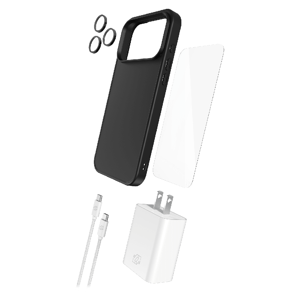 Gadget Guard - 5 In 1 Bundle Includes Magsafe Case  /   Camera Lens Protector  /   Glass Screen Protector  /   30w Charging Block  /   1.8m Cable For Apple Iphone 17 Pro Max - Black