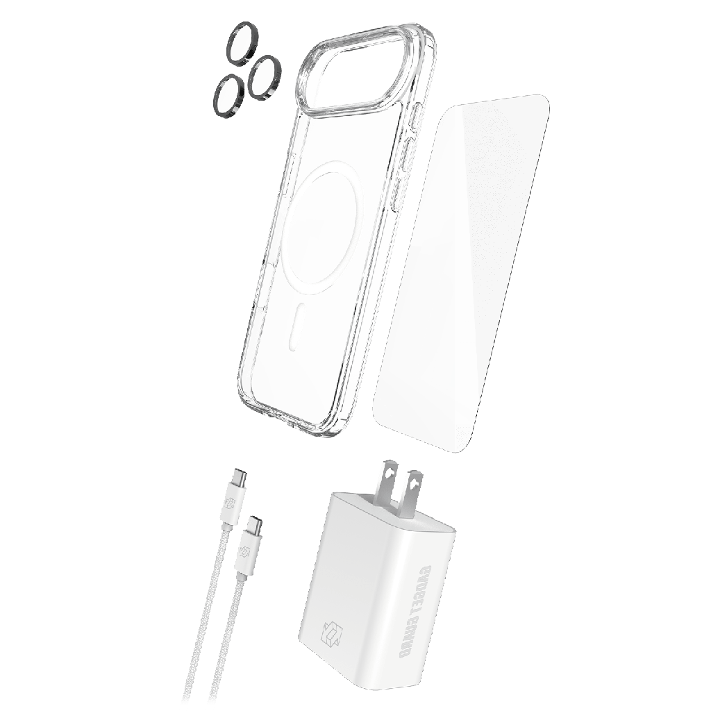 Gadget Guard - 5 In 1 Bundle Includes Magsafe Case  /   Camera Lens Protector  /   Glass Screen Protector  /   30w Charging Block  /   1.8m Cable For Apple Iphone Air - Clear