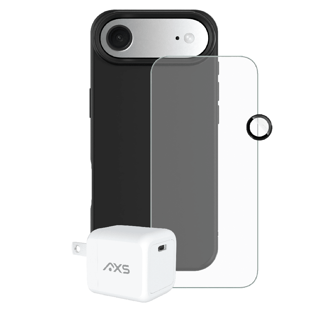 Axs - Essential Bundle 4 In 1 Bundle Includes Pulse Magsafe Case  /  Armorglass Pro Screen Protector  /  Gan Wall Charger 30w  /   Camera Len Pro Screen Protector For Apple Iphone Air - Black