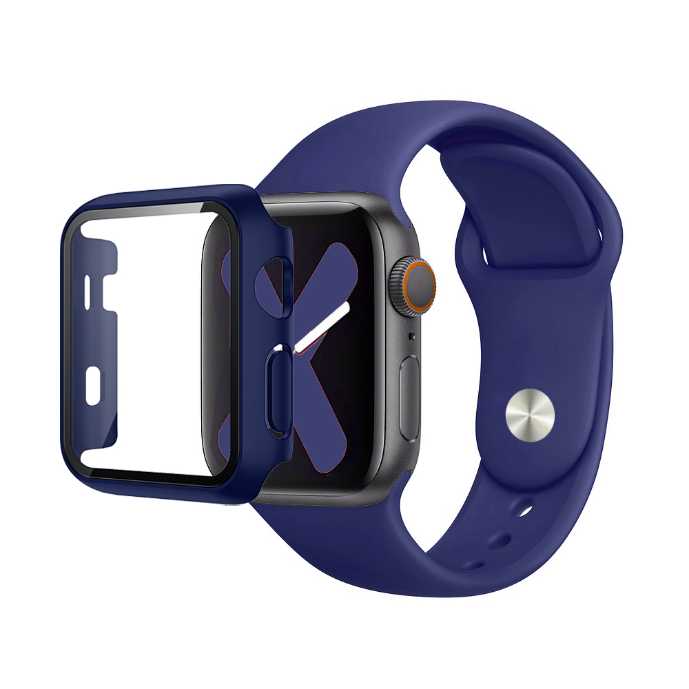 Premium Silicone Band & Bumper w/Tempered Glass iWatch 11/10th Gen 42mm - Navy
