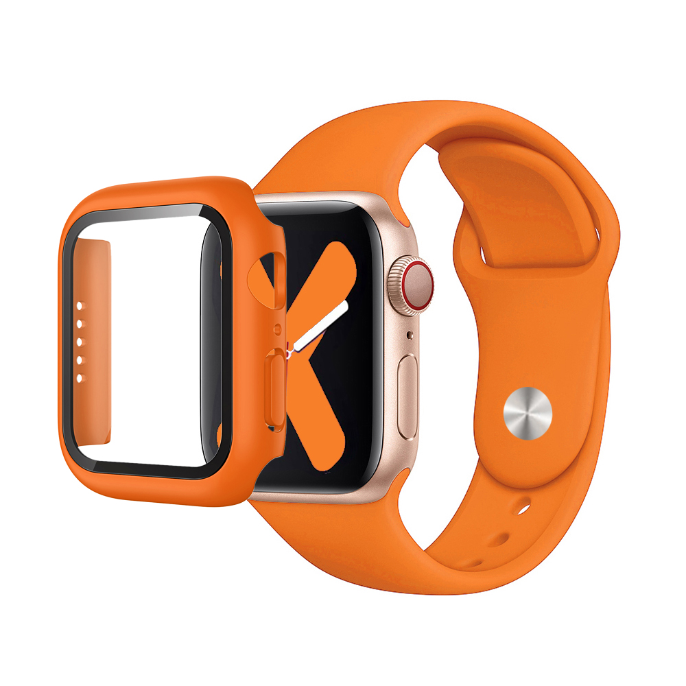 Premium Silicone Band & Bumper w/Tempered Glass iWatch 11/10th Gen 42mm - Orange