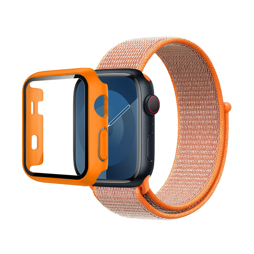 N-Loop Weave Band & Bumper w/Tempered Glass For iWatch 11/10th Gen 42mm - Orange