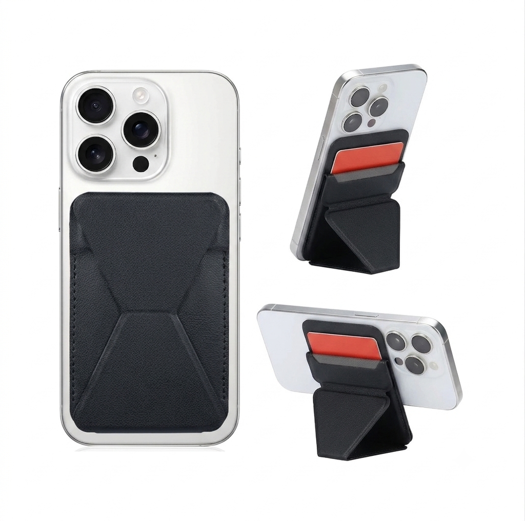 Universal Card Holder with Magnetic Folding Stand - Black
