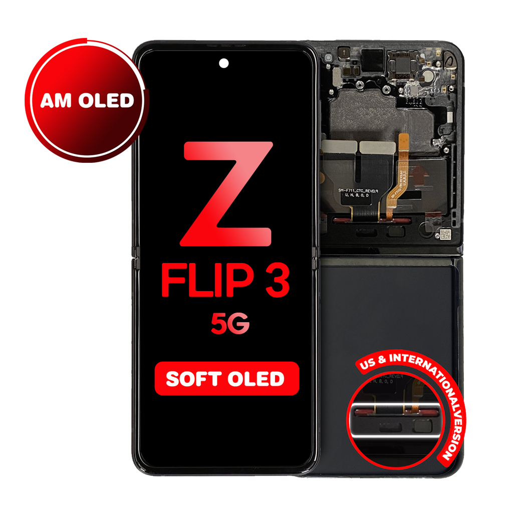 OLED Assembly (Inner) for Samsung Galaxy Z Flip 3 5G (F711) With Frame - Black (Aftermarket - OLED)