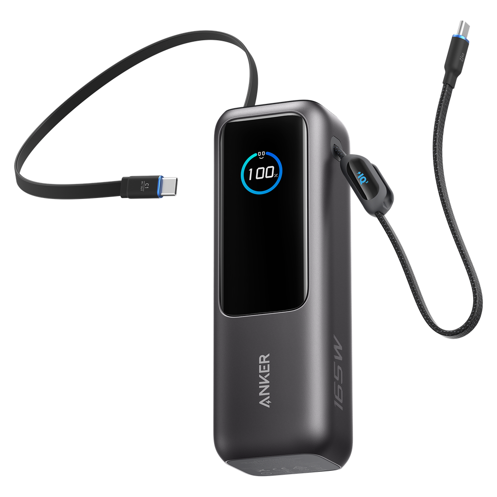 Anker - 165w Power Bank 25000 Mah With Built-in Usb C And Retractable Cable - Black