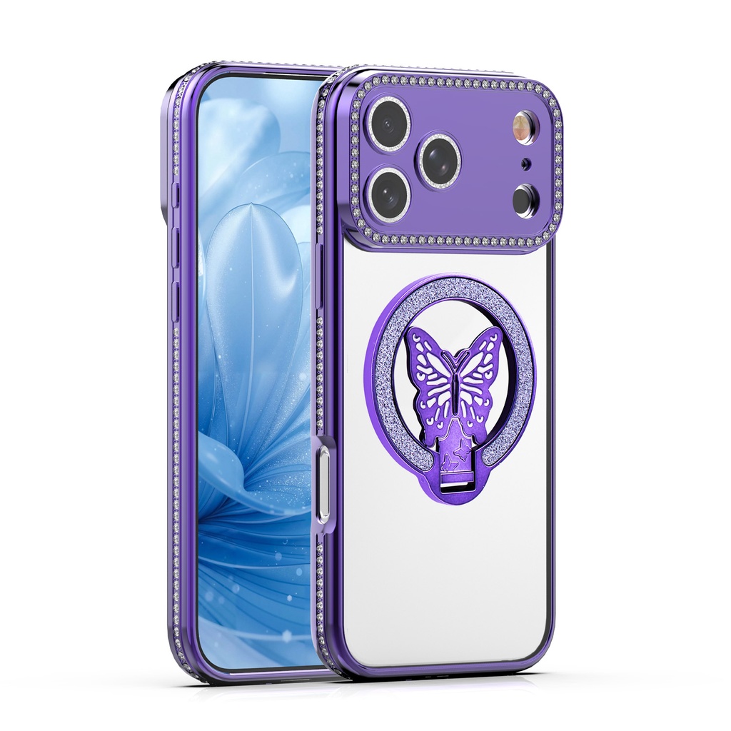 Shiny Butterfly Stand Case for iPhone Air - Purple