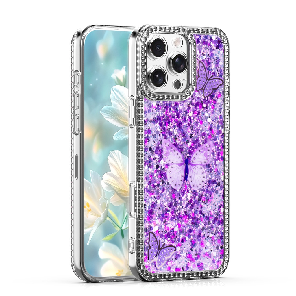 Shiny Butterfly Case for iPhone 14 Pro Max - Purple