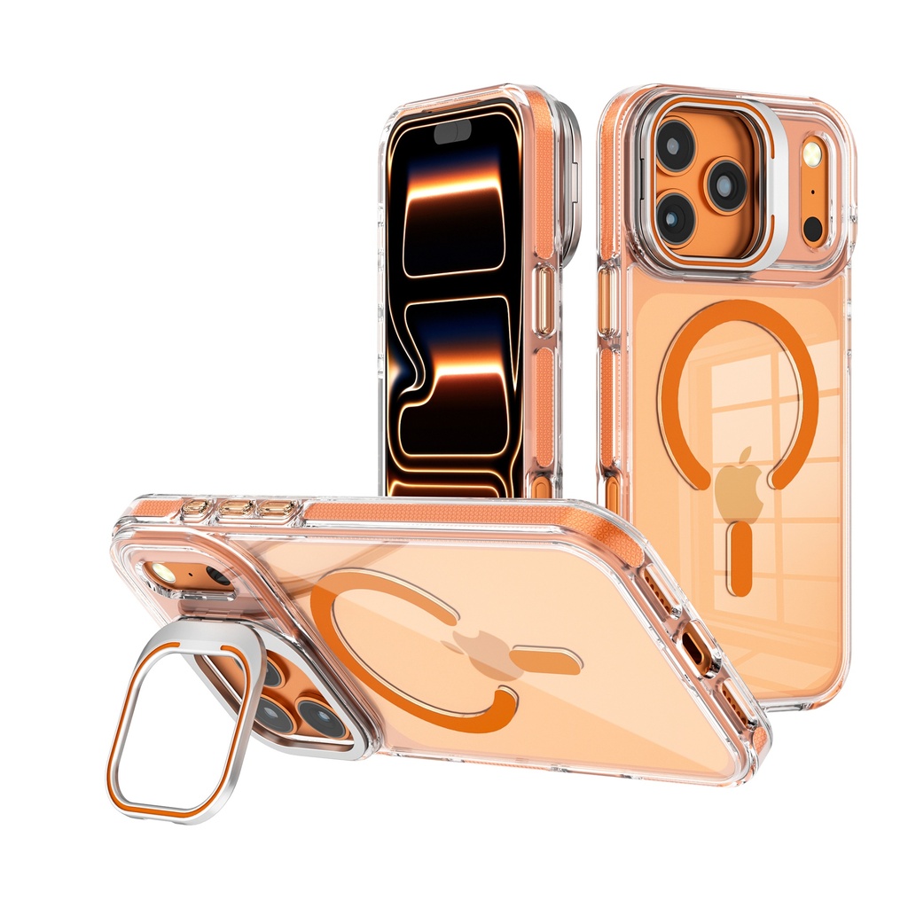 Crystal Camera Stand Case with Magsafe for  iPhone 17 Pro - Orange